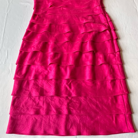 London Times Womens Dress One Shoulder Fuchsia Pink Tiered Ruffles Knee Length 8 - Picture 9 of 12
